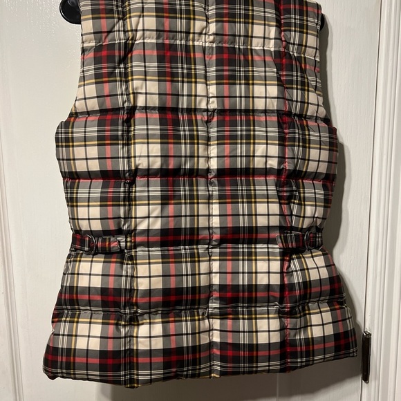 Eddie Bauer Down Vest red black yellow Plaid Small  pockets Zip Snap Enclosure - Picture 3 of 14